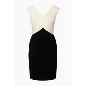 Adrianna Papell Sz 10 Black‎ White Pleated Sheath Dress Cocktail Wedding Guest